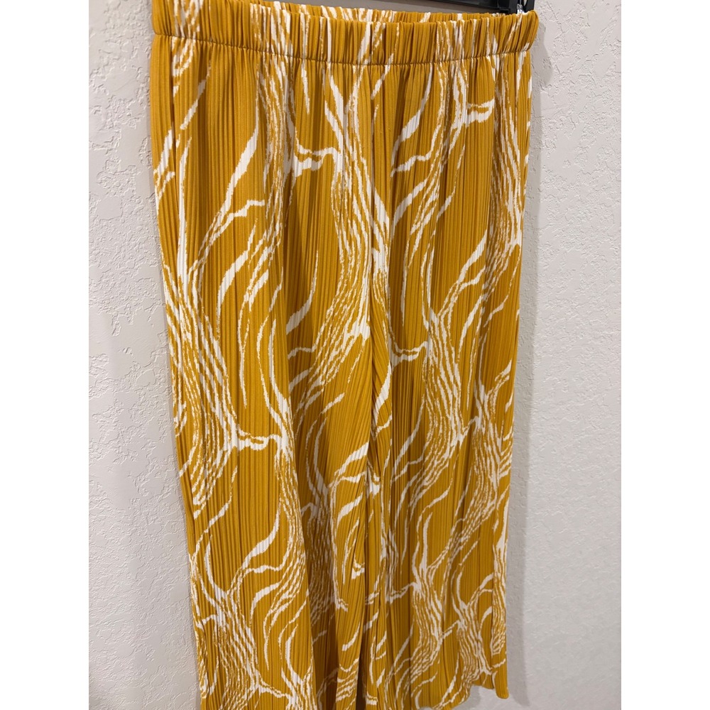Rafaella Mustard Yellow White Abstract Pleated Wide Leg Pants Small - Picture 2 of 7